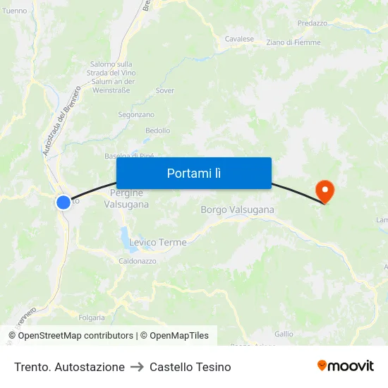 Trento. Autostazione to Castello Tesino map