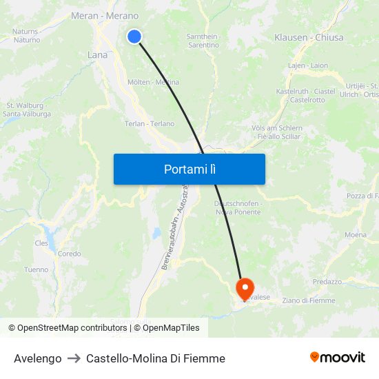 Avelengo to Castello-Molina Di Fiemme map