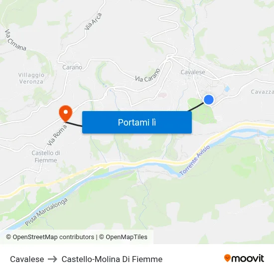 Cavalese to Castello-Molina Di Fiemme map