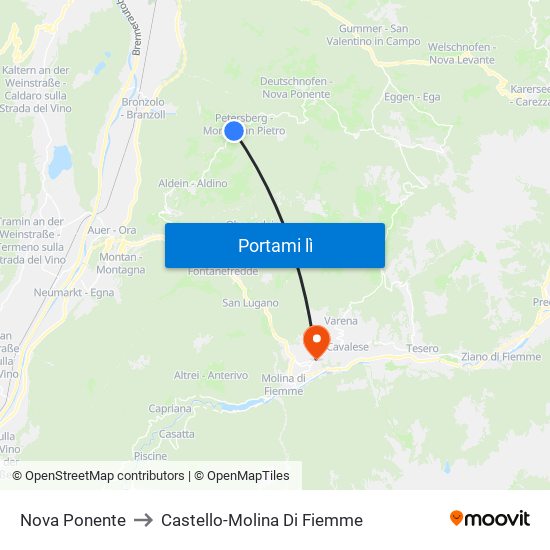 Nova Ponente to Castello-Molina Di Fiemme map