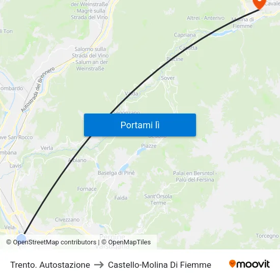 Trento. Autostazione to Castello-Molina Di Fiemme map