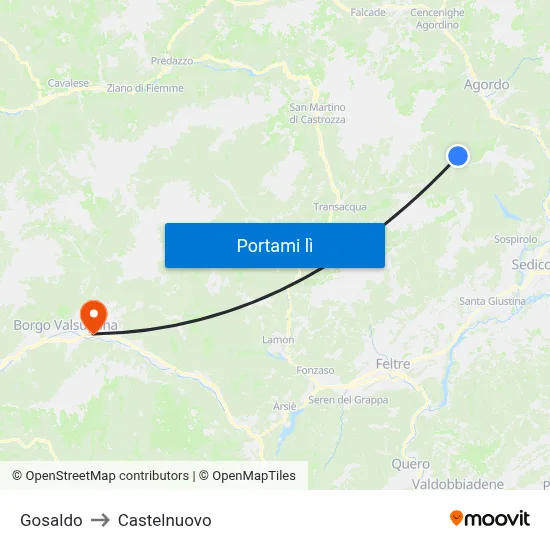 Gosaldo to Castelnuovo map