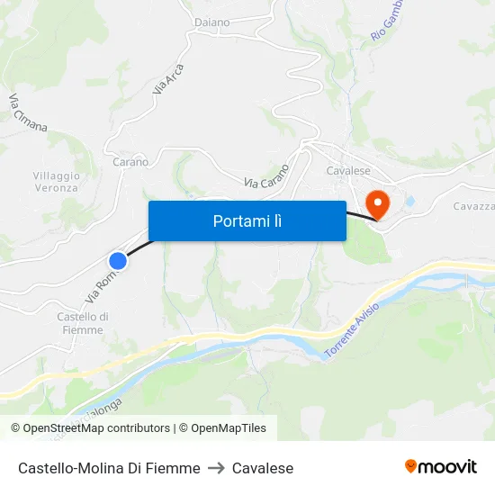 Castello-Molina Di Fiemme to Cavalese map