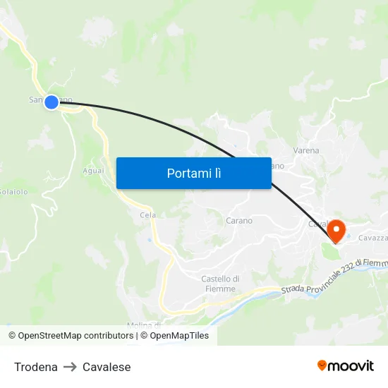 Trodena to Cavalese map