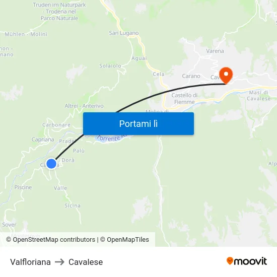 Valfloriana to Cavalese map