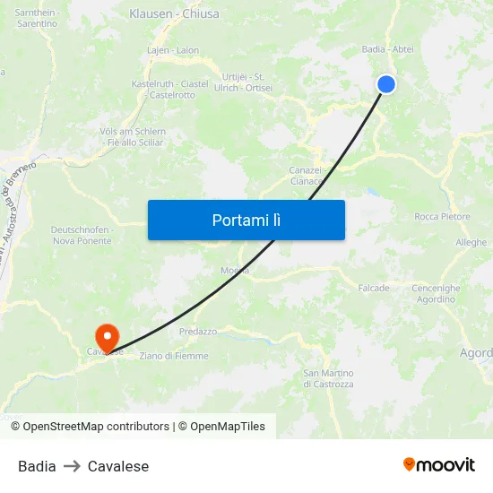 Badia to Cavalese map