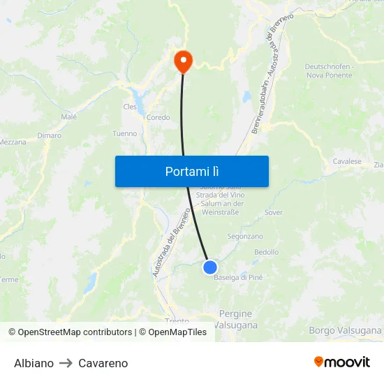 Albiano to Cavareno map