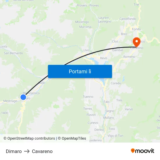 Dimaro to Cavareno map
