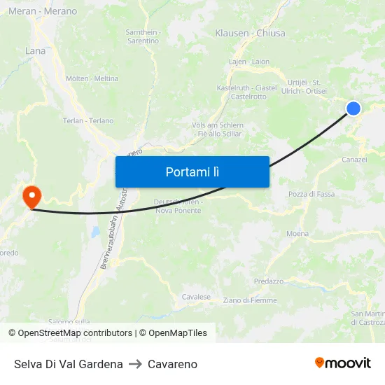 Selva Di Val Gardena to Cavareno map