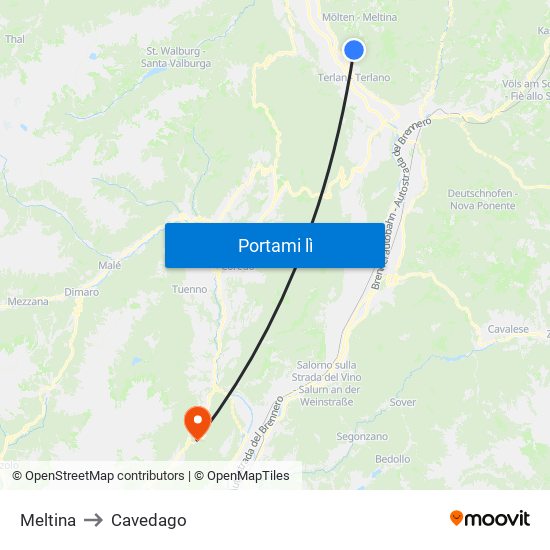 Meltina to Cavedago map