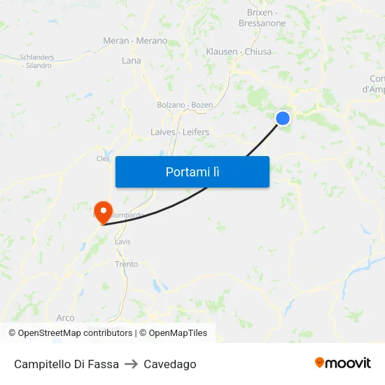 Campitello Di Fassa to Cavedago map