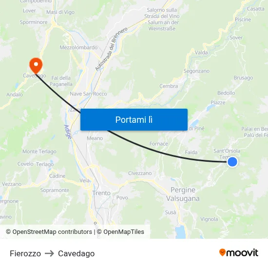 Fierozzo to Cavedago map