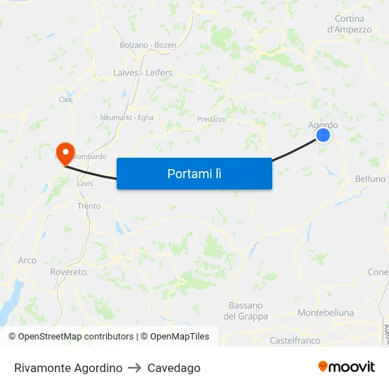 Rivamonte Agordino to Cavedago map