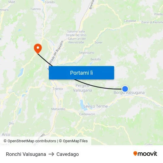 Ronchi Valsugana to Cavedago map