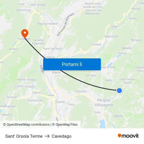 Sant' Orsola Terme to Cavedago map