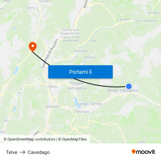 Telve to Cavedago map