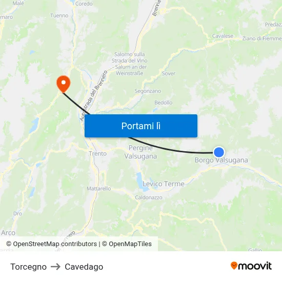 Torcegno to Cavedago map