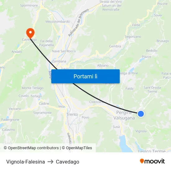 Vignola-Falesina to Cavedago map