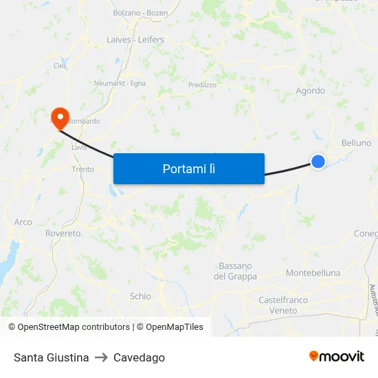 Santa Giustina to Cavedago map