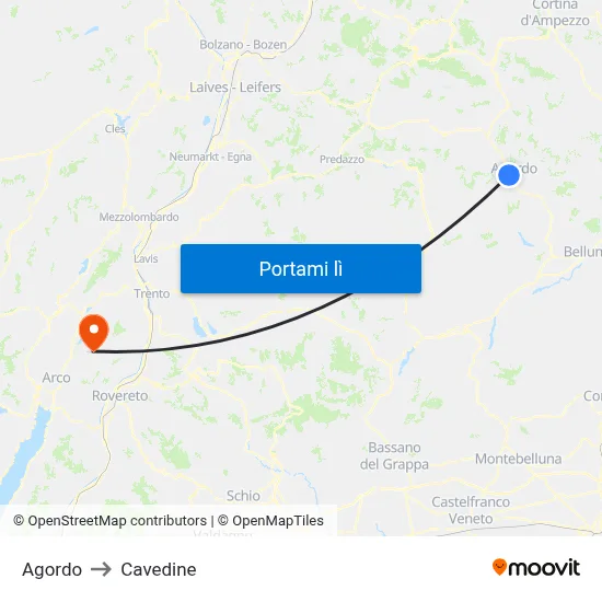 Agordo to Cavedine map