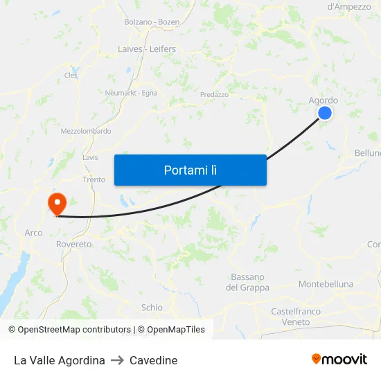 La Valle Agordina to Cavedine map