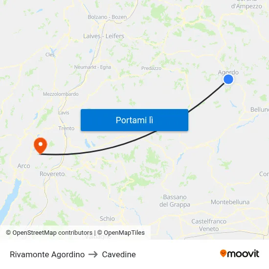 Rivamonte Agordino to Cavedine map