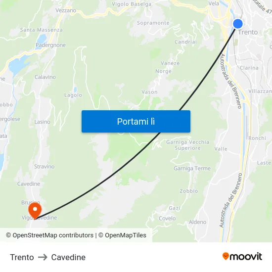 Trento to Cavedine map