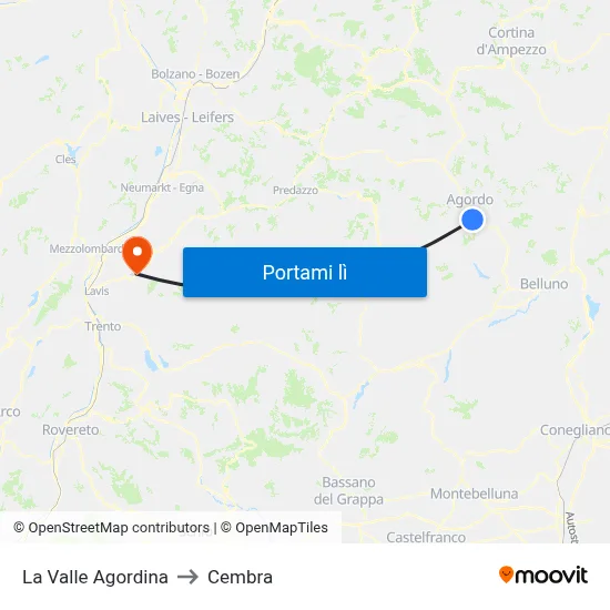 La Valle Agordina to Cembra map