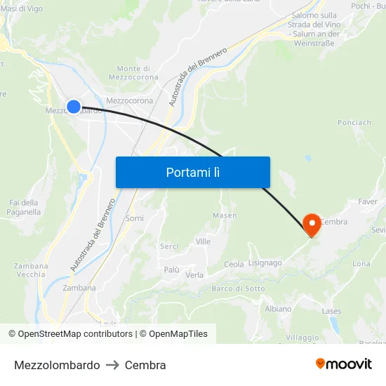 Mezzolombardo to Cembra map