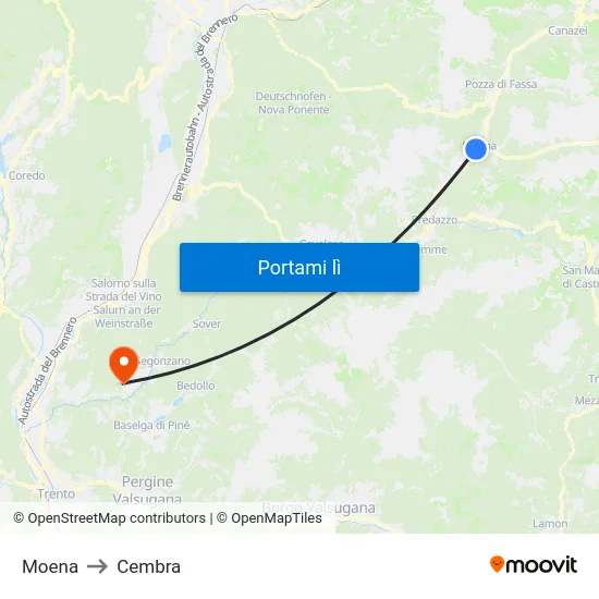 Moena to Cembra map