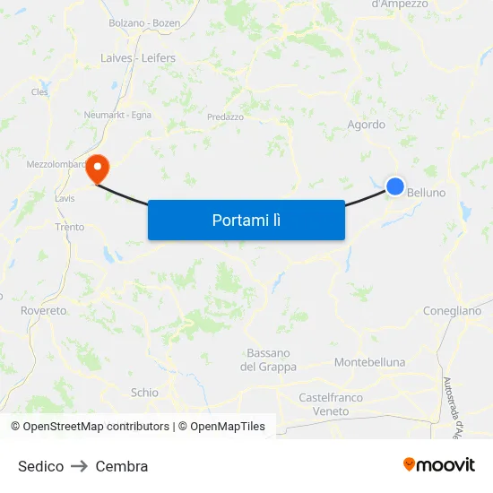 Sedico to Cembra map