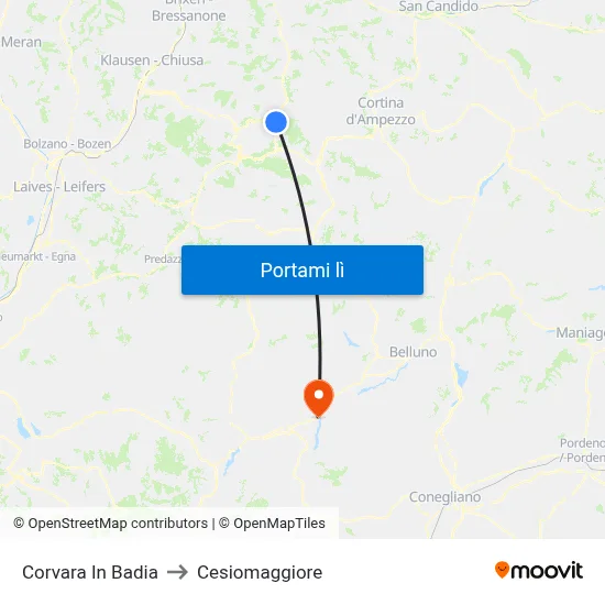 Corvara In Badia to Cesiomaggiore map