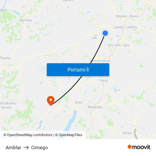 Amblar to Cimego map