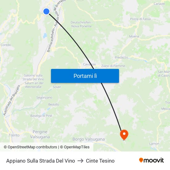 Appiano Sulla Strada Del Vino to Cinte Tesino map
