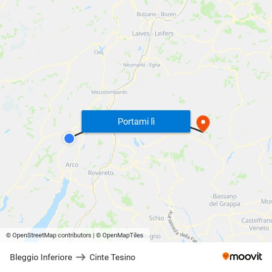 Bleggio Inferiore to Cinte Tesino map