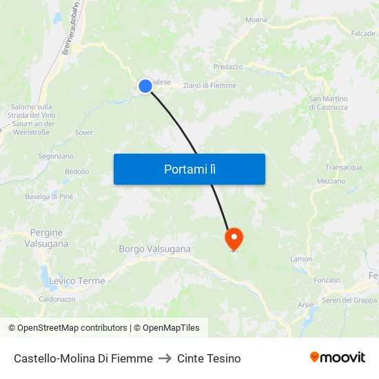 Castello-Molina Di Fiemme to Cinte Tesino map