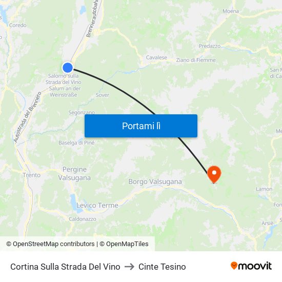 Cortina Sulla Strada Del Vino to Cinte Tesino map