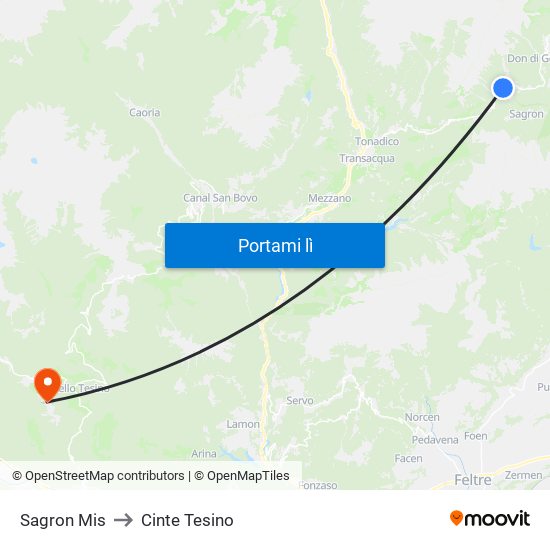 Sagron Mis to Cinte Tesino map