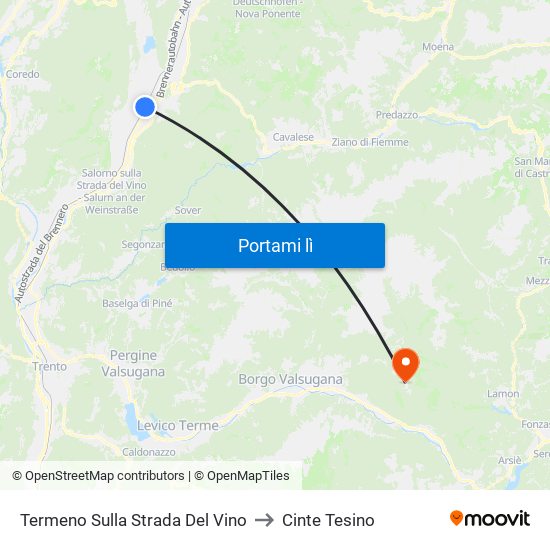 Termeno Sulla Strada Del Vino to Cinte Tesino map
