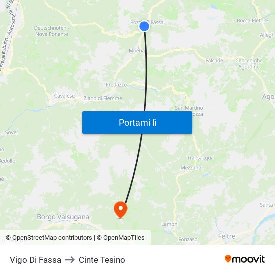 Vigo Di Fassa to Cinte Tesino map