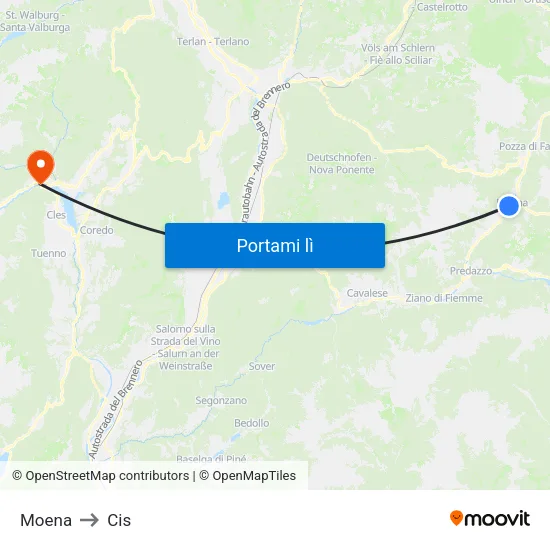 Moena to Cis map