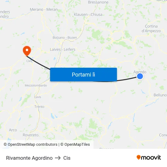 Rivamonte Agordino to Cis map