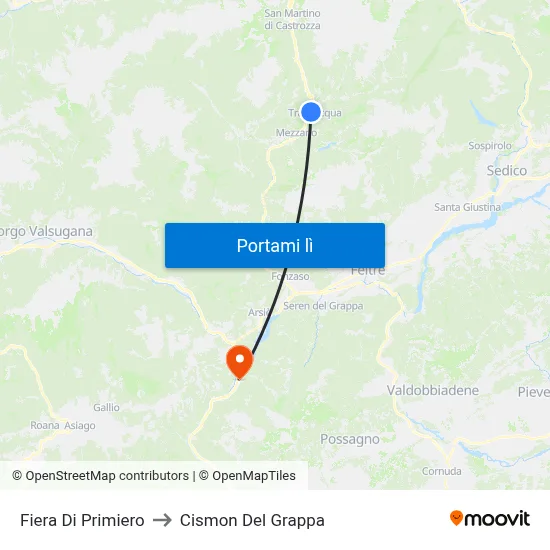 Fiera Di Primiero to Cismon Del Grappa map