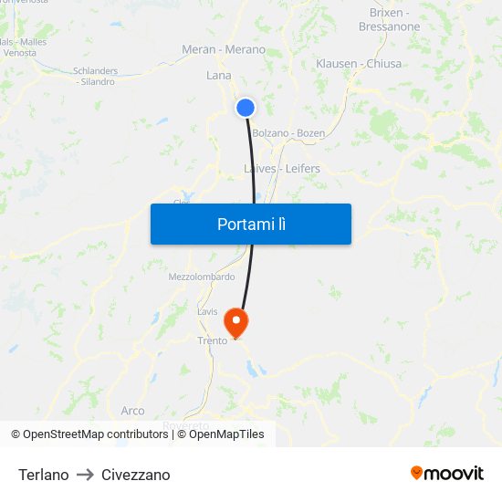 Terlano to Civezzano map