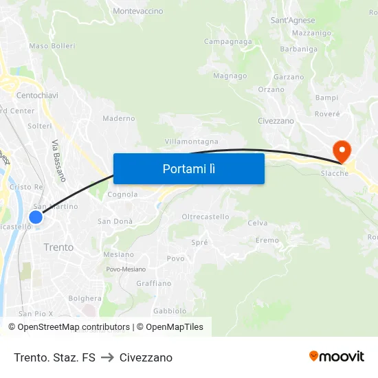 Trento. Staz. FS to Civezzano map