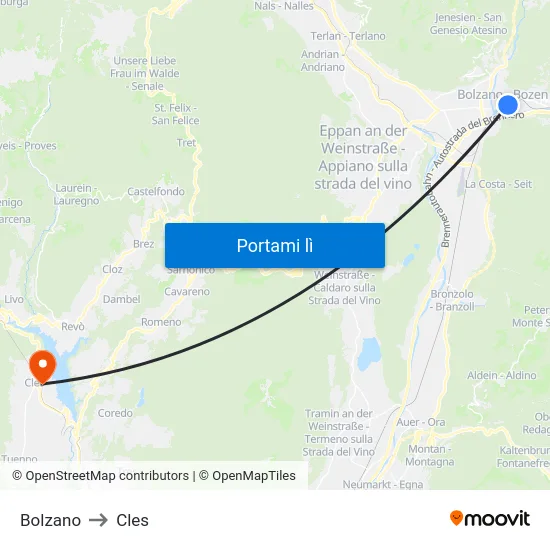 Bolzano to Cles map