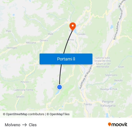 Molveno to Cles map