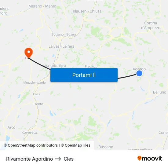 Rivamonte Agordino to Cles map