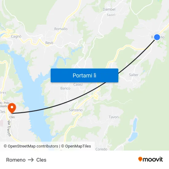 Romeno to Cles map