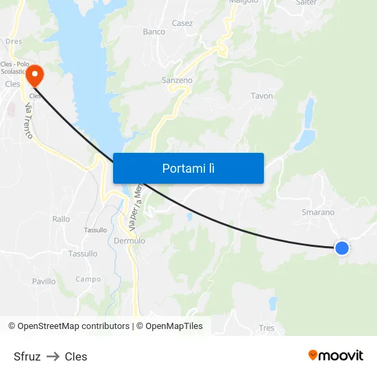 Sfruz to Cles map